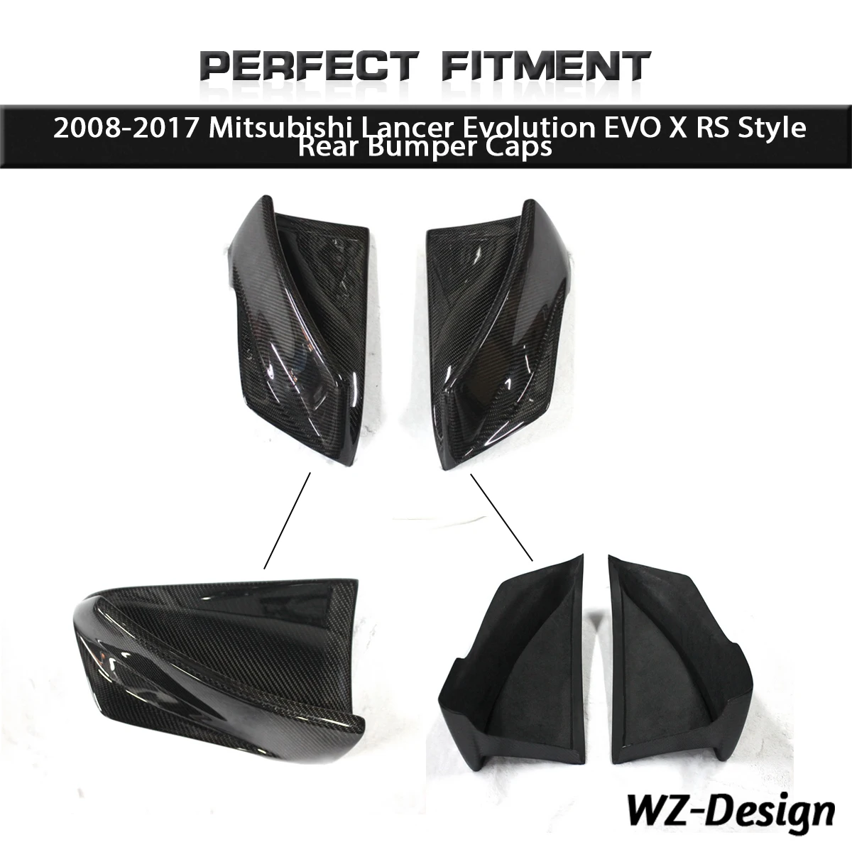 Accesorios para coche: Tapas de parachoques trasero de fibra de carbono estilo RS para Mitsubishi Lancer Evolution X EVO X EVO 10 (2008-2017)