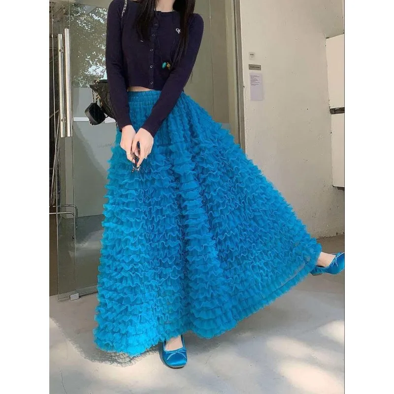 French Fairy Temperament Multi-layer Mesh Puffy Skirt Female Autumn 2026 High Waist A-fold Cake Skirt