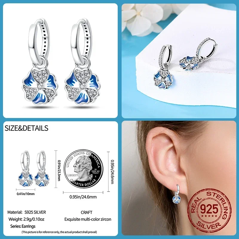 تألق الزركون أقراط للنساء ، 925 فضة ، زهرة ملونة ، فراشة ، النحل ، أنيقة مجوهرات الزفاف هدية