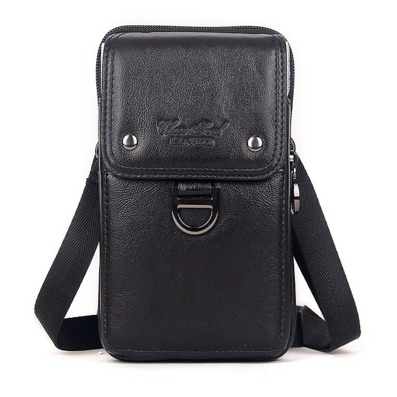 Men Genuine Leather Waist Pack Bag Fashion Hook Wallet Mobile Phone Pocket Cigarette Case Purse Male Fanny Money Shoulder Bags