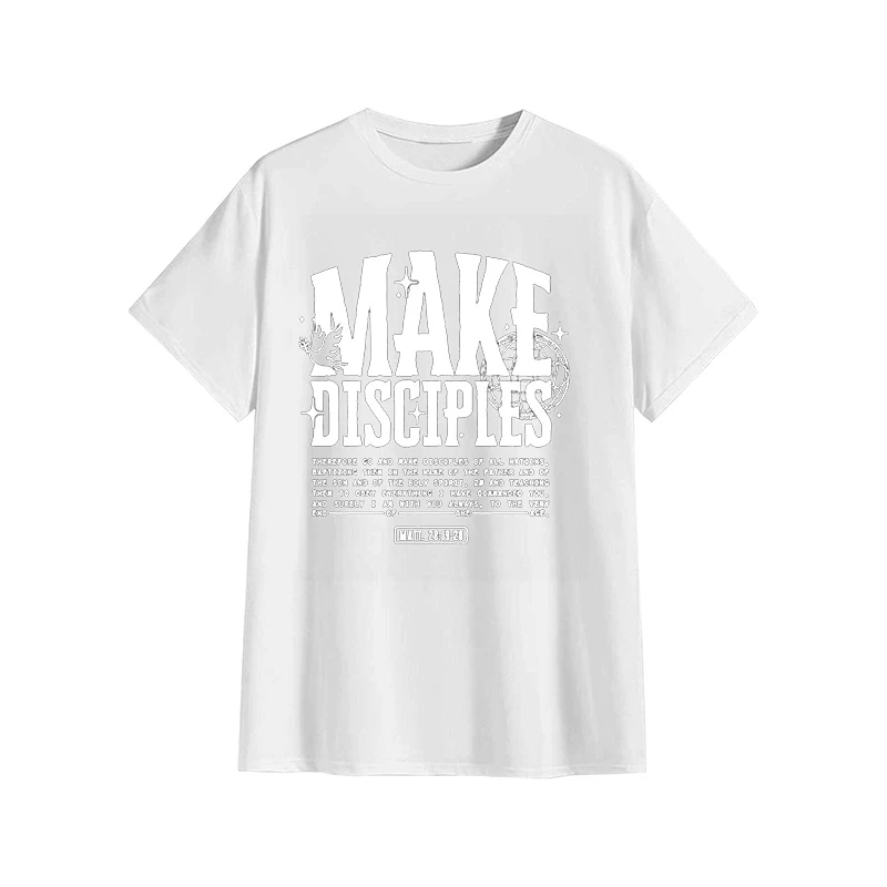 

Men Women's Aesthetic Cartoon T Shirts Christian Bible Verse T-shirt Go and Make Disciples Trendy Church Vintage Loose T-shirts