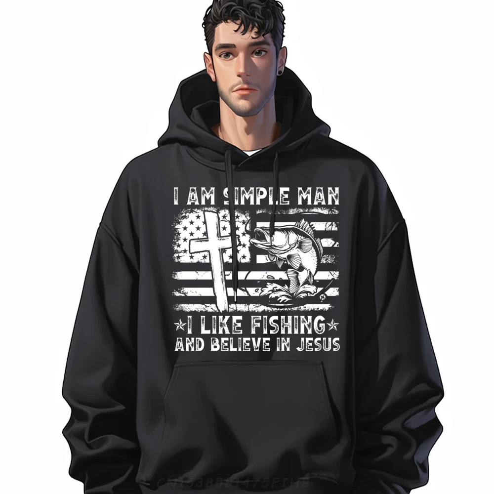 

I Am A Simple Man I Like Fishing And Believe In Jesus Xmas Vintage Hoodies Men Limited Time Special Funny Shirt