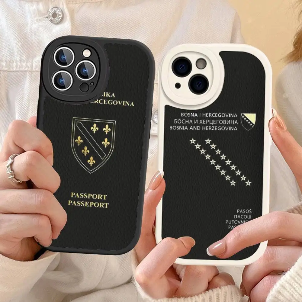 

Bosnia And Herzegovina Passport Leather Phone Case For IPhone 16 15 14 13 12 11 Pro Max Plus Shockproof Cover
