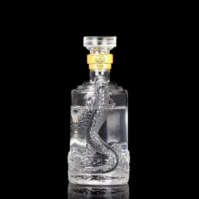 Deluxe Empty Wine Bottle New Dragon Pattern Embossed Bottle High-end Transparent Glass Wine Bottle