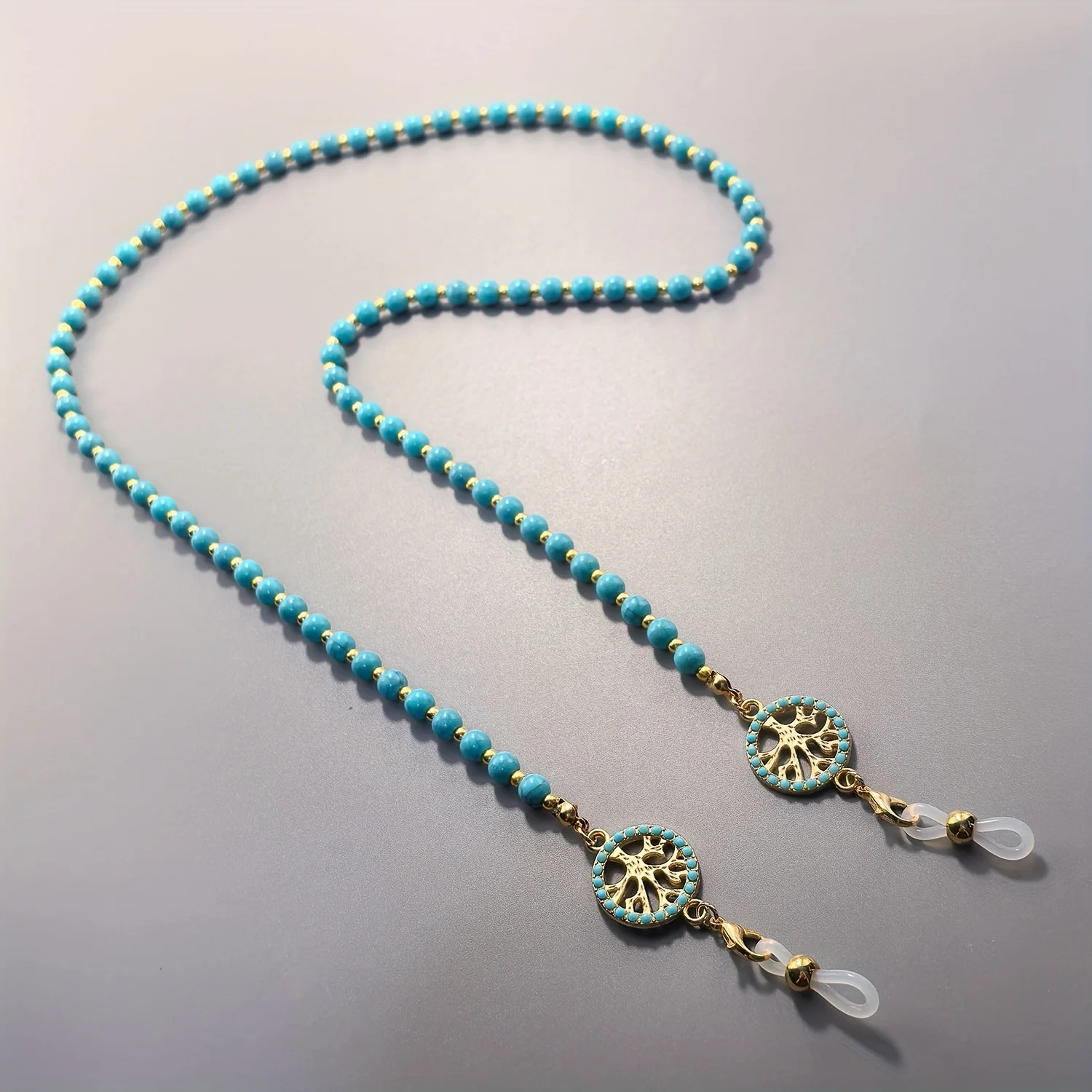 Imitation Turquoise Glasses Hanging Chain Long Bead Temperament Diamond Inlaid Pearl Glasses Anti Slip Hanging Rope