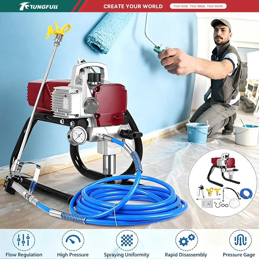 Professional Electric Airless Paint Sprayer High Pressure Painting Machine Wall Furniture DIY Spray Gun With Hose Nozzle Kit