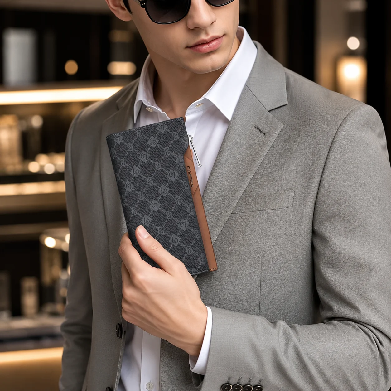 Men Large Capacity Long Wallet Printed Card Holder Phone Wallet Business Clutch Bag