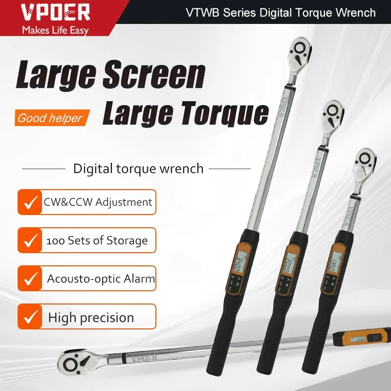 

VTWB-340 Digital Torque Wrench 1.5-340N.m with Preset Values 2.5% Accuracy Buzzer and LED Flash Notification