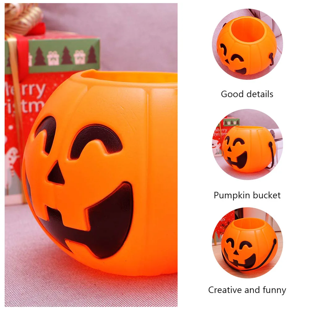 Pumpkin Bucket Plastic Halloween Candy Holder Trick or Treat Pail Holders Portable Evil