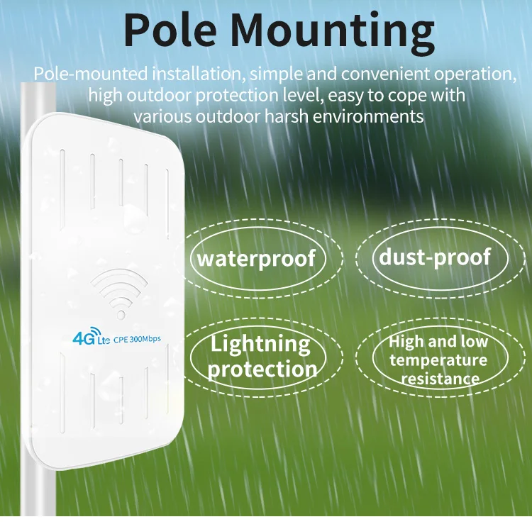 POE waterproof Outdoor 4G LTE Router High 300Mbps Wireless CPE   Wifi Router with 24V Adapter for IP Camera