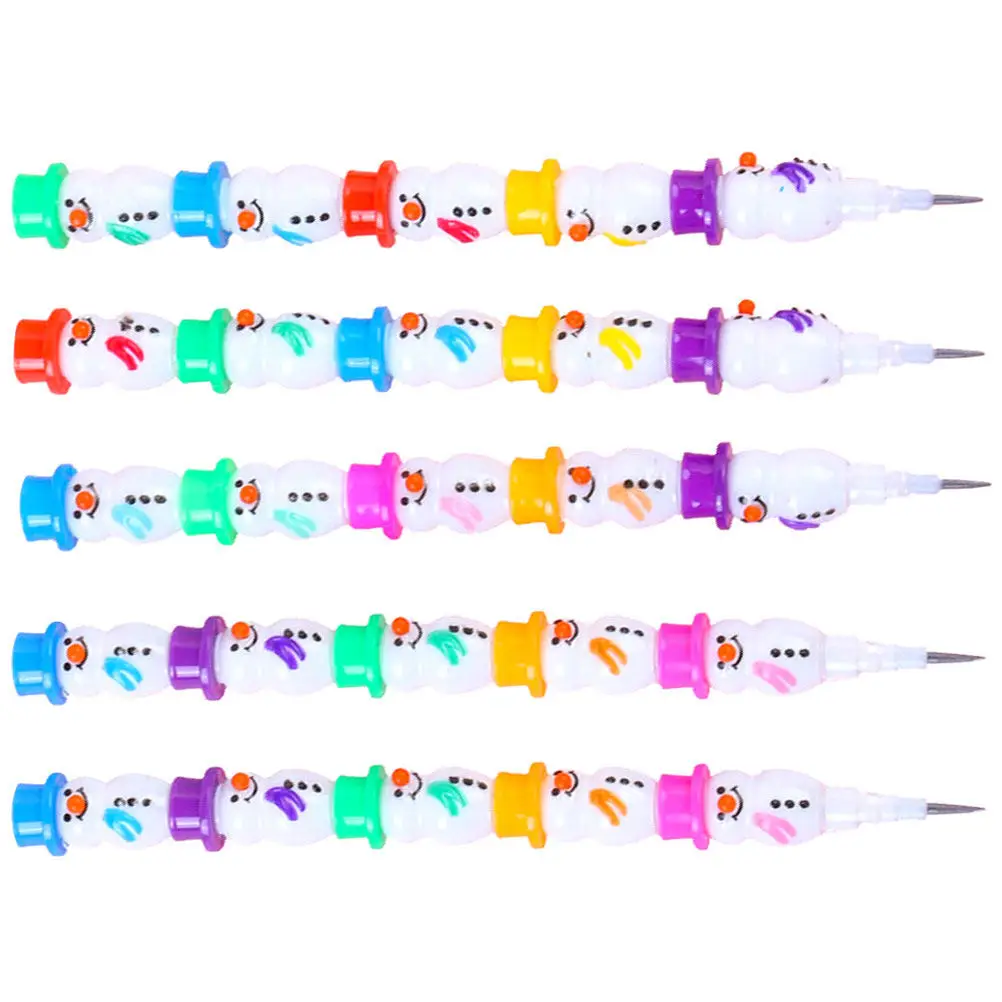 5Pcs Stackable Pencils Snowman Shape Plastic Creative Writing Stationery Bright Colors Portable Non Sharpening Pencils for Teens