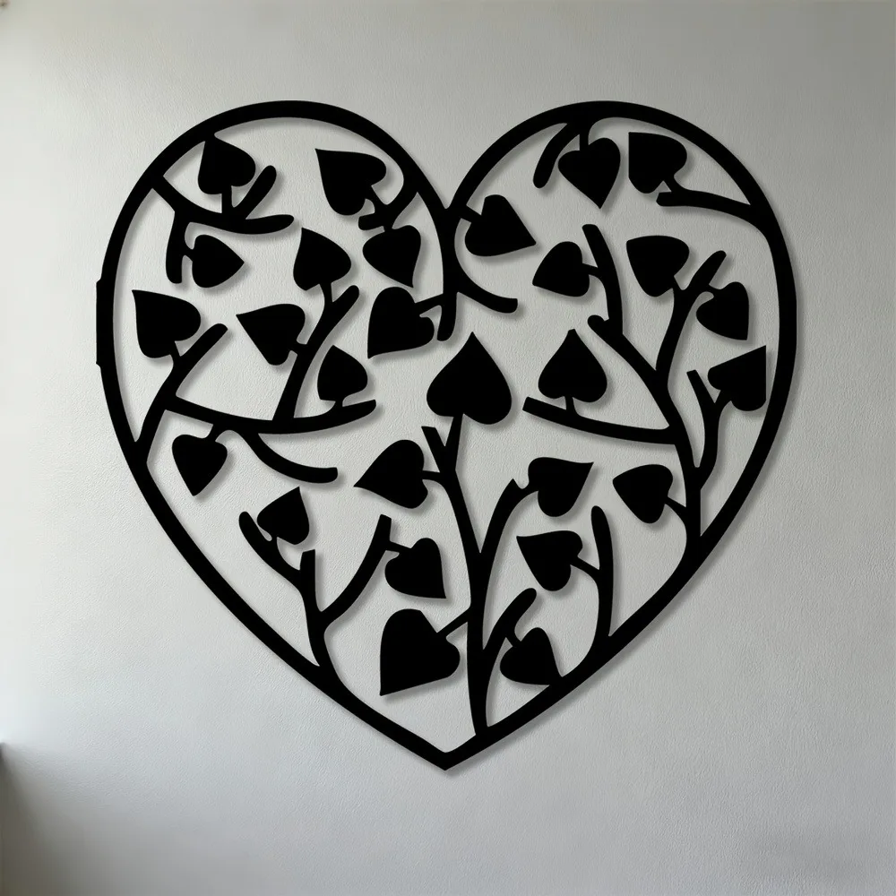 CIFBUY – décoration murale en fer forgé, sculpture minimaliste en forme de cœur et de feuille, décoration murale pour salon, chambre à coucher, bureau, cadeau à suspendre