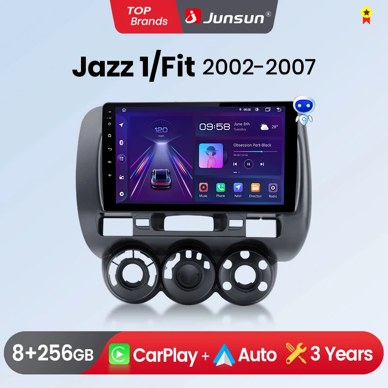 Junsun autoradio sans fil CarPlay Android Auto pour Honda Fit Jazz City 2002 2003 2004-2007 GPS multimédia 2 din