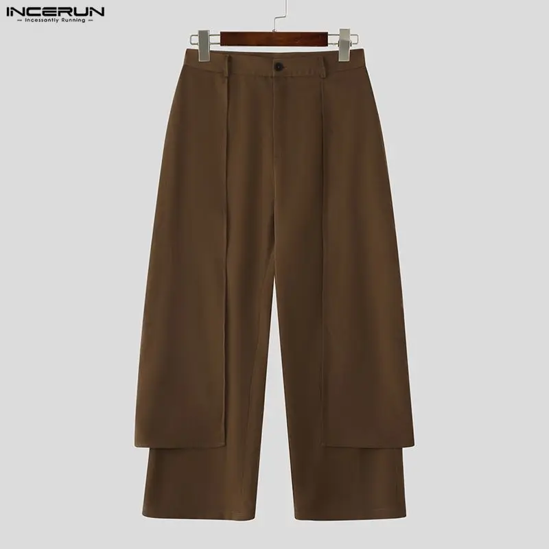 

INCERUN Men Irregular Pants Solid Color Joggers Loose Button Trousers Men Streetwear Fashion Casual Male Wide Leg Pants S-5XL