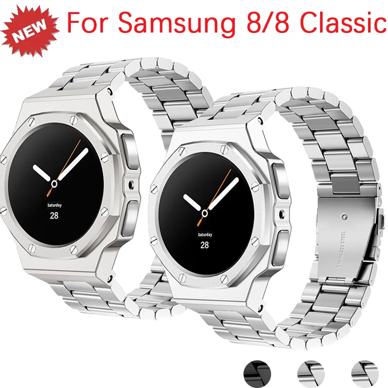 

Luxury Modification Kit For Samsung Watch 8 Classic 46mm Rubber Band+Metal Case For Watch 8 40mm 44mm Band Accessories