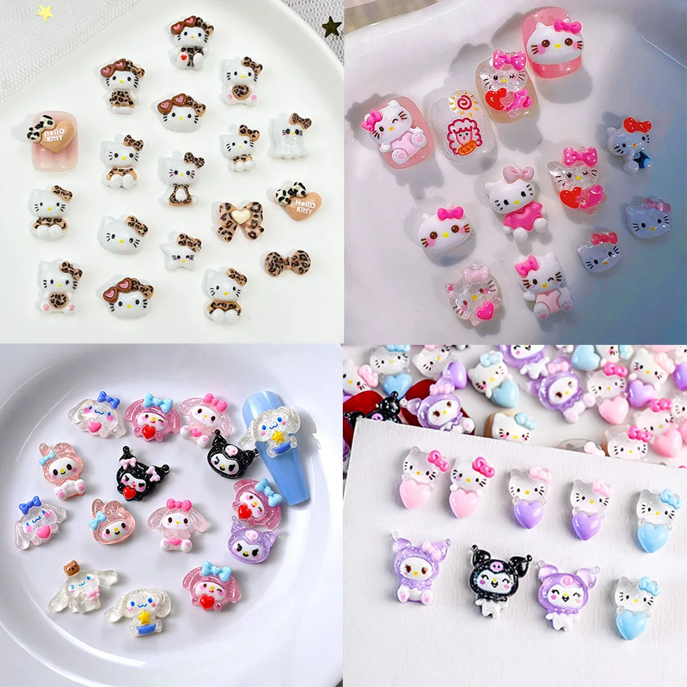 10pcs Transparent Resin Sanrio Nail Art Charm 3D Cartoon Cute HelloKitty Pacha Dog Y2K Ornament Diy Phone Case Fake Nails Decor