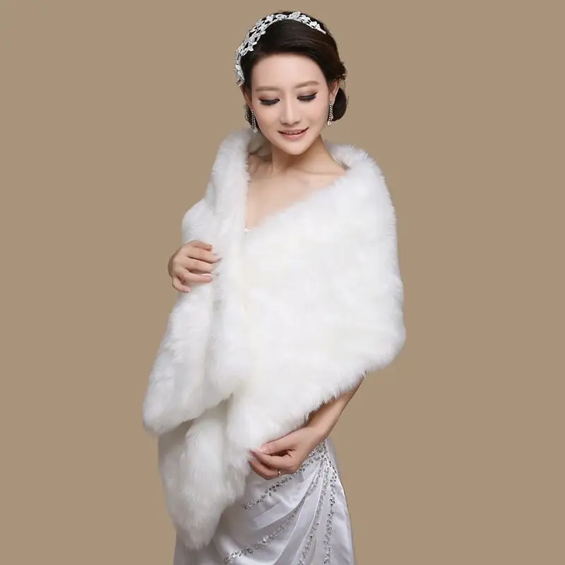 High Quality Faux Fur Wedding Shawl Soft Thick Bridal Wrap Ivory 1.78 meter Long Bride Cape Women Accessory Formal Party