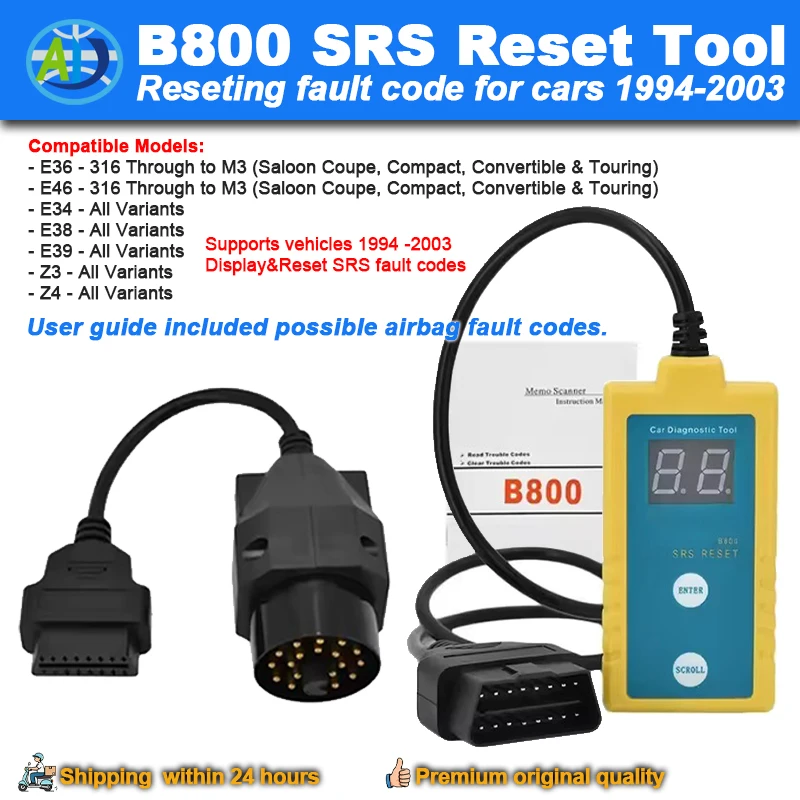 B800 SRS Airbag-Reset-Tool für E36 E46 E34 E38 E39 Z3 Z4 X5 Professionelles Fahrzeug-Airbag-Fehlercode-Entferner SRS-Diagnosegerät