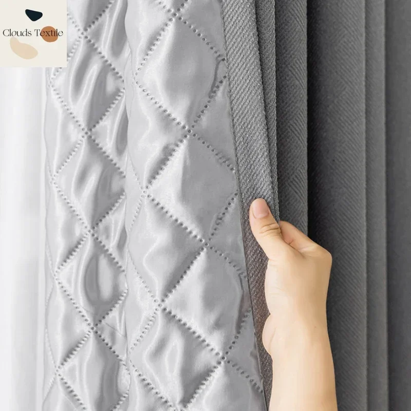 

Modern Sound Insulation Blackout Curtains for Living Room Bedroom Dining Warm Shade Noise Reduction Gray Window Drapes Customize