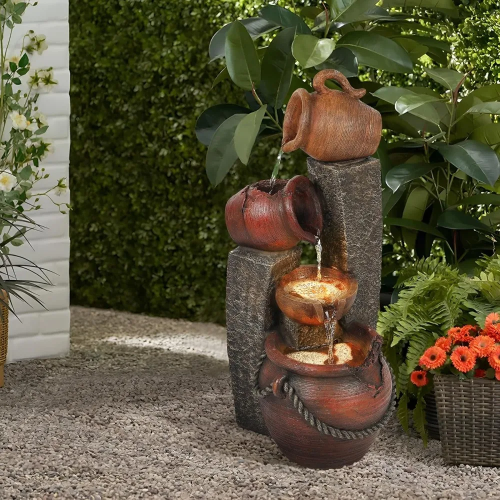 Imagem -02 - Outdoor Waterfall Fountain com Luzes Led Cascading Kettle Indoor Farmhouse Waterfall Fountain 32