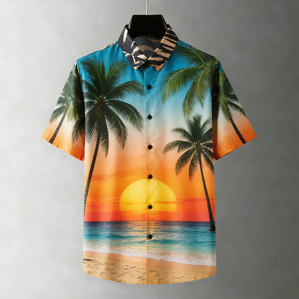 

Men's Summer Short Sleeve Tropical Linen Shirt Fun Beach Surf 3D Printed Shirt Men's Beach Casual Party Men's Top Fast Shipping