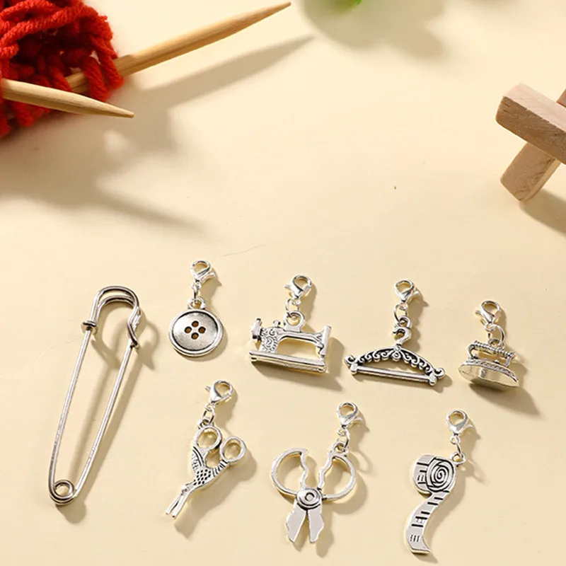 7PCs/set Ancient Silver Color Knitted Sewing Tool Knitting Stitch Markers Crochet Lock Row Counter Needlework DIY Sewing Tool