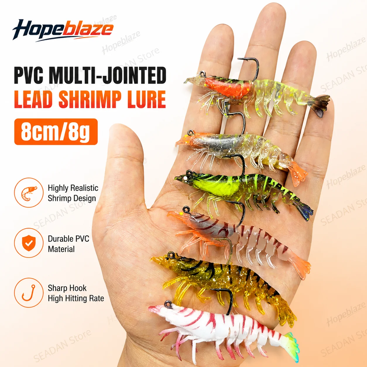Hopeblaze Multi-Joint-Garnelenköder mit Gewicht, leuchtender PVC-Köder für Barsch, Grouper, Seebarsch, Hecht, Barsch, Süßwasser, Küstenfischerei