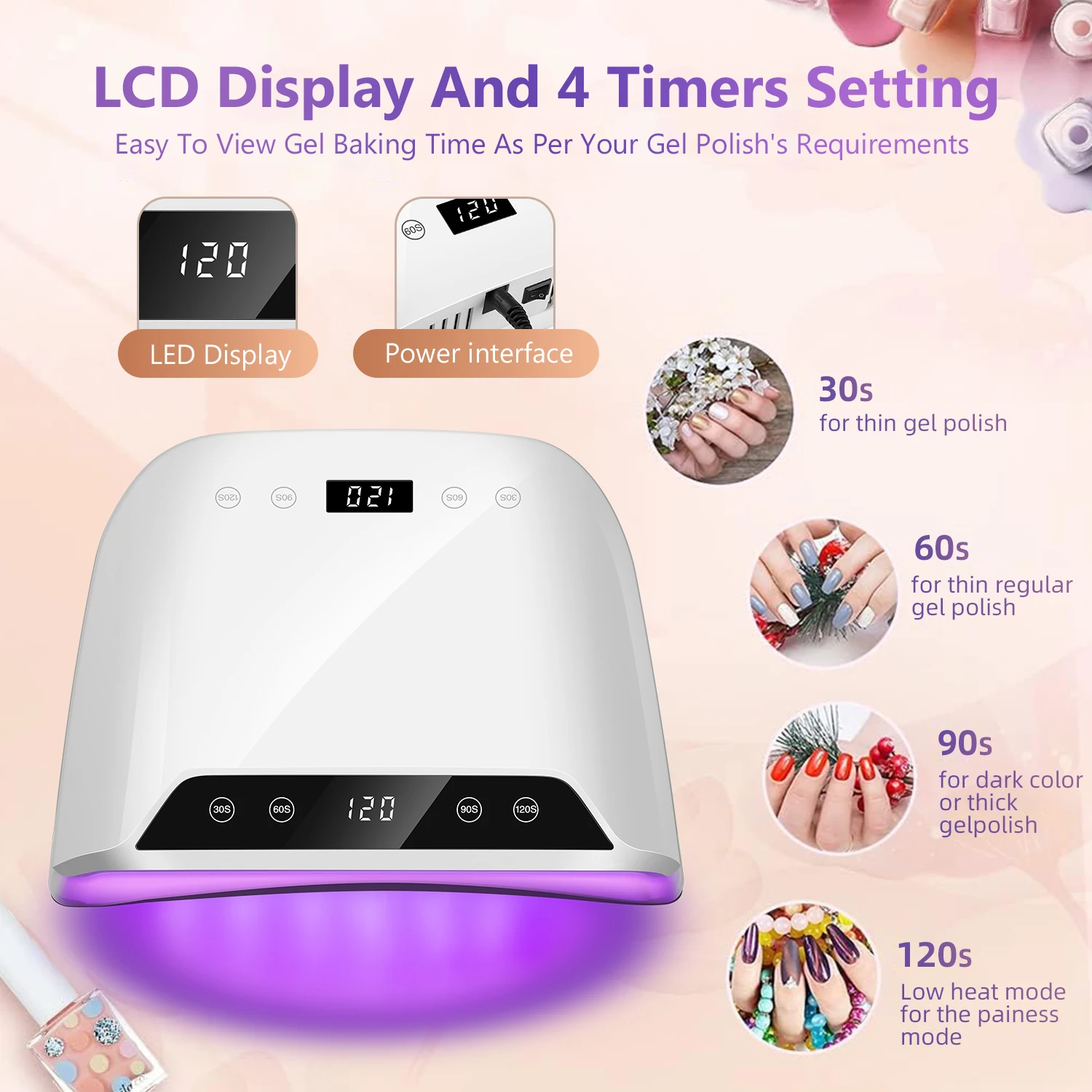 Professional Nail Drying Lamp 72 LEDS Nail Lamp with LDC Display and 4 Timers Nail Dryer for Salon Gel Manicure or DIY at Home