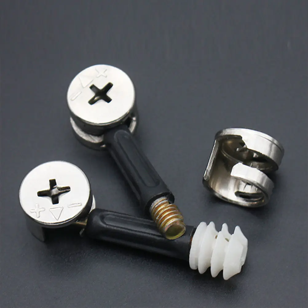 

100Sets 3-in-1 Cam Fitting Set Zinc Alloy Eccentric Wheel Furniture Connector with Pre-Inserted Nut Dowel Bolt for Wood