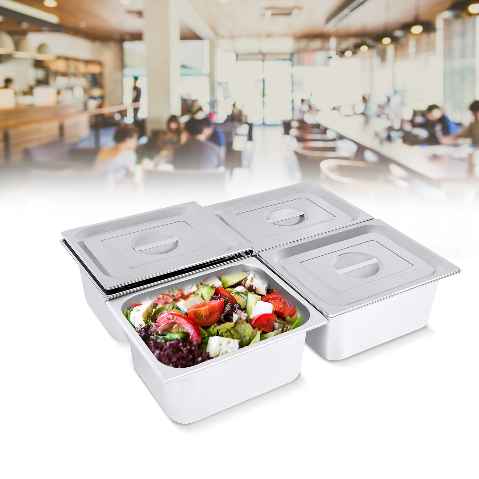 

4 Pack 6"Deep 1/2 Size Steam Table Pans with Lids Hotel Food Pan Stainless Steel