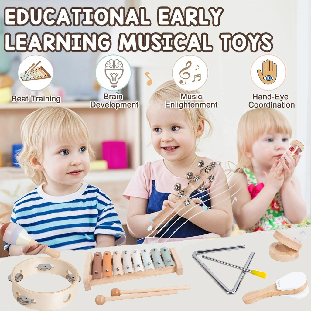 Instrumenty muzyczne dla maluchów Montessori drewniane 6/8 sztuk zestaw instrumentów perkusyjnych lub dzieci dziecko przedszkole edukacyjna zabawka muzyczna
