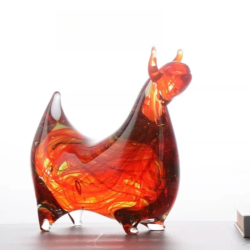 Red Fire Bull ornament, glazed modern living room housewarming gift, entrance decorative art decoration