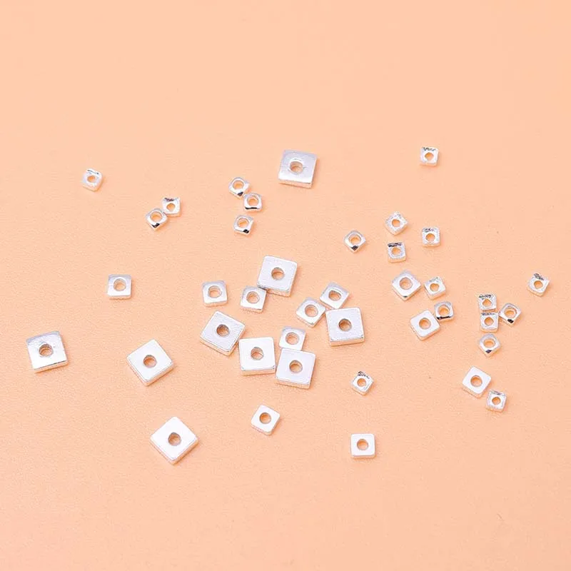 Genuine 925 Sterling Silver Flat Square Beads, espaçadores soltos Bead, Descobertas de jóias DIY, Sólido Puro Real