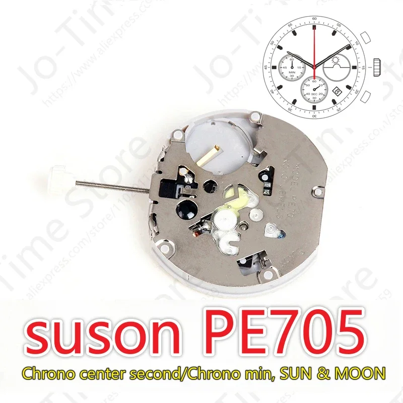Sunon PE705 Китайский механизм Хронограф с тремя стрелками и датой Маленькая секундная и минутная подсветка Дизайн Солнца и Луны