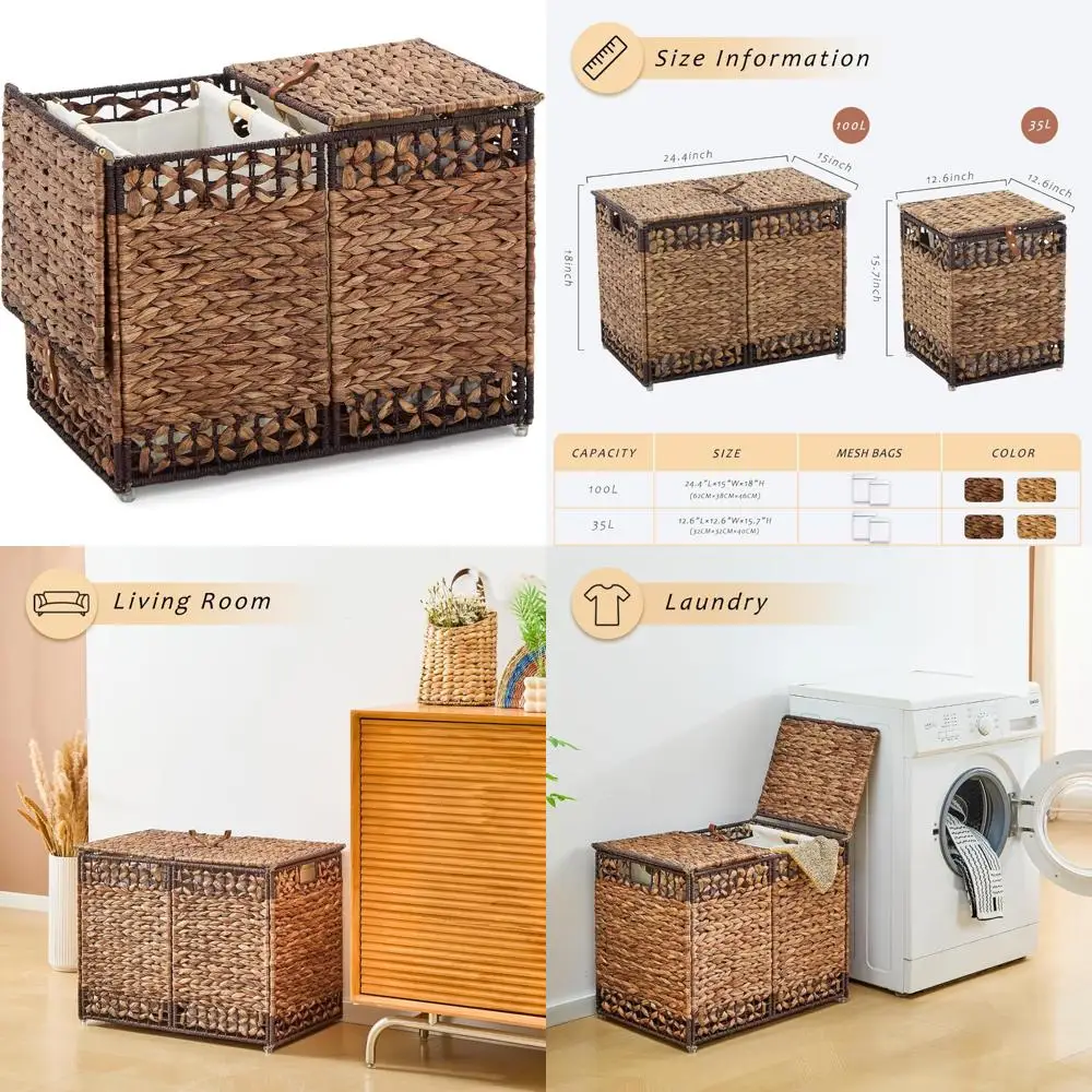 

Laundry Storage Basket with Removable Liner, Wicker Shelf Basket with Metal Frame and Handle for Home Organization