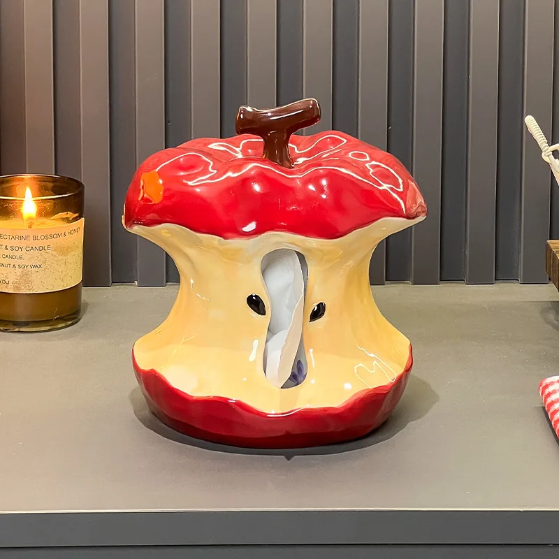 

Креативная керамическая коробка для салфеток в форме яблока, трубка для хранения кухонных салфеток, имитация яблока, орнамент для гостиной, офиса, коробка для салфеток, домашний декор