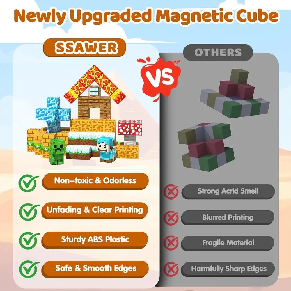 어린이용 100피스 자석 블록 세트, STEM 영감을 받은 감각 블록, 3세 이상 이상적인 선물