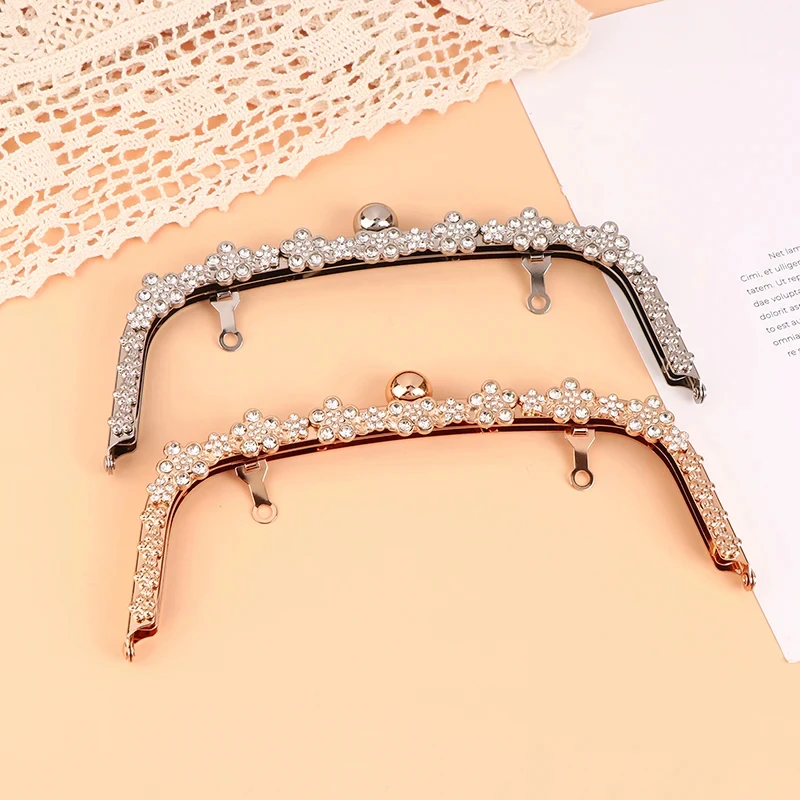 1PC 22CM Arch Flower Diamond Metal Kiss Clasp Purse Frame For Bag Clutch Clasp Handbag Handles Gold Silver DIY Bag Accessories