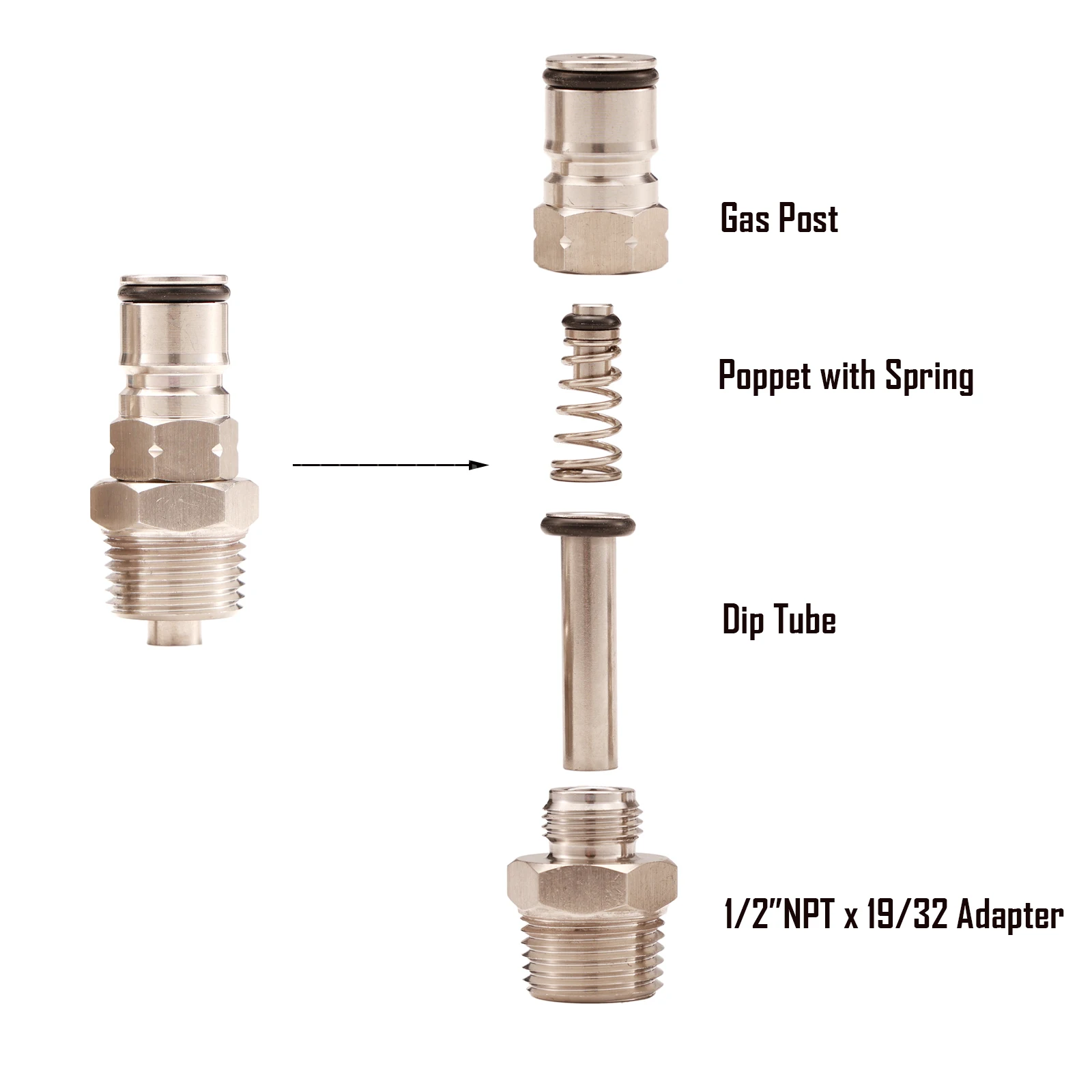 Homebrew 19/32-18 Ball Lock Post with 1/2\