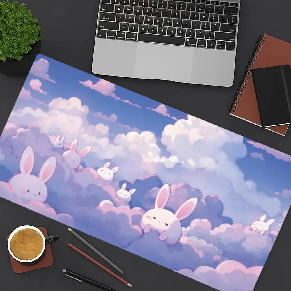 

Фиолетовый коврик для мыши Bunnies Clouds, большой коврик для компьютерной офисной игры, настольный коврик XXL, резиновые противоскользящие прошитые коврики для клавиатуры, длинные настольные коврики
