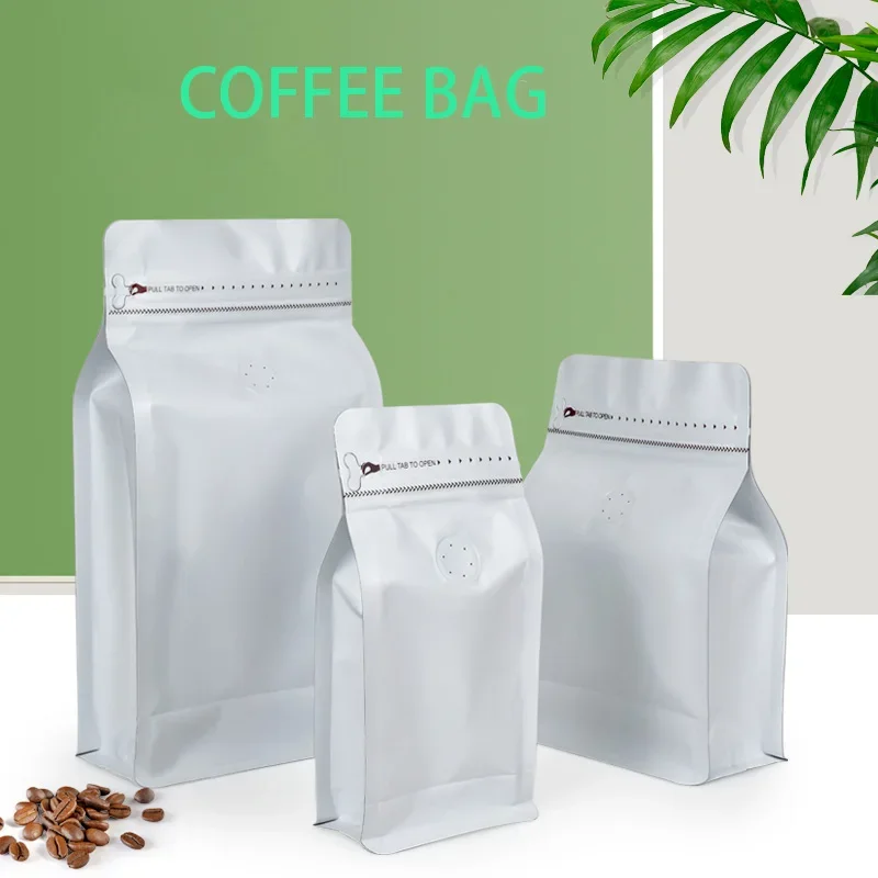 

50pcs 100g 250g 500g 1kg Wholesale Matte White Ziplock Box Bottom Roasted Coffee Bag Pouches Flexible Packaging With Valve