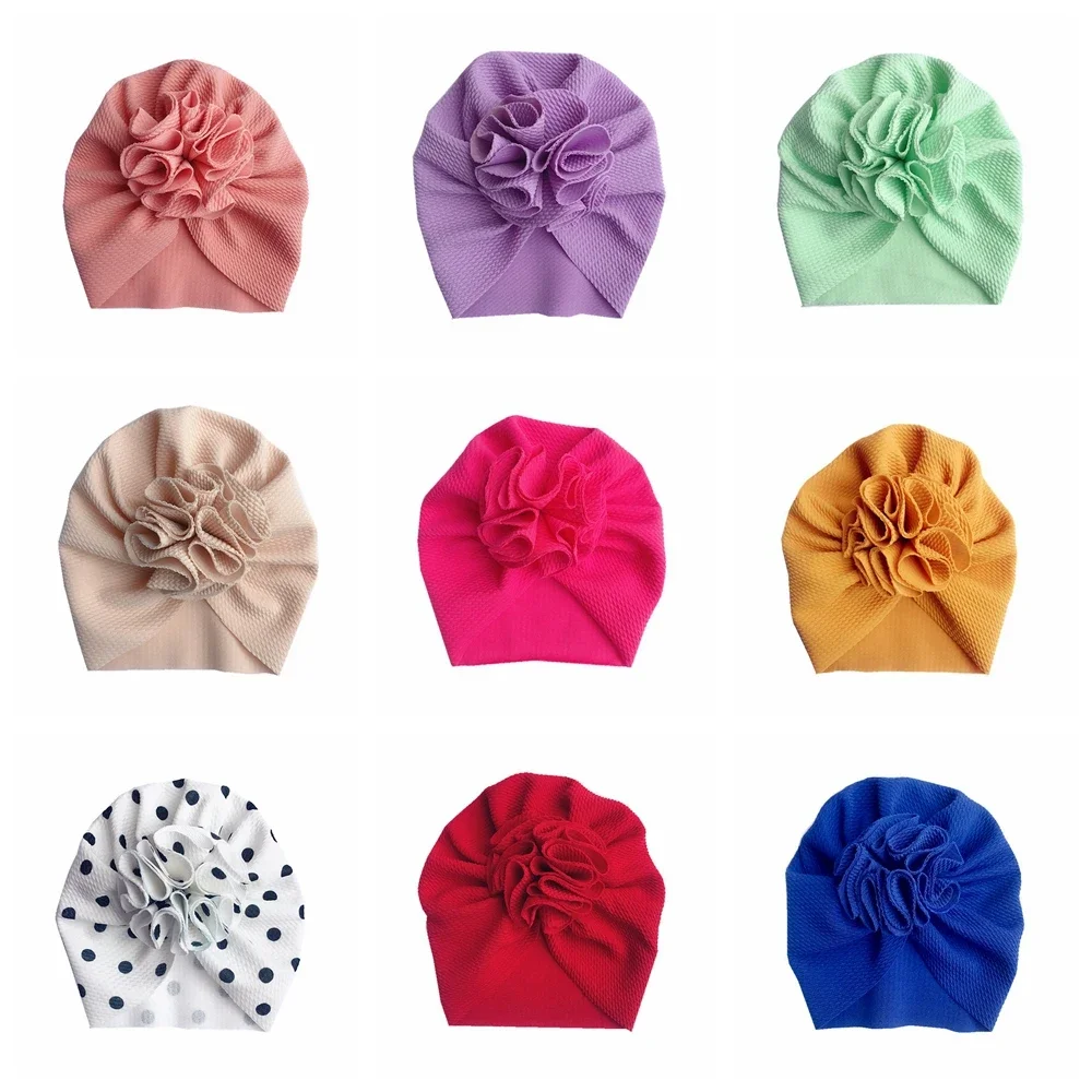 Cute Solid Big Flower Bow Beanie Turban Hats Caps Headwraps for Baby Girls Infants Toddlers Kids Children Hair Accessories Gifts