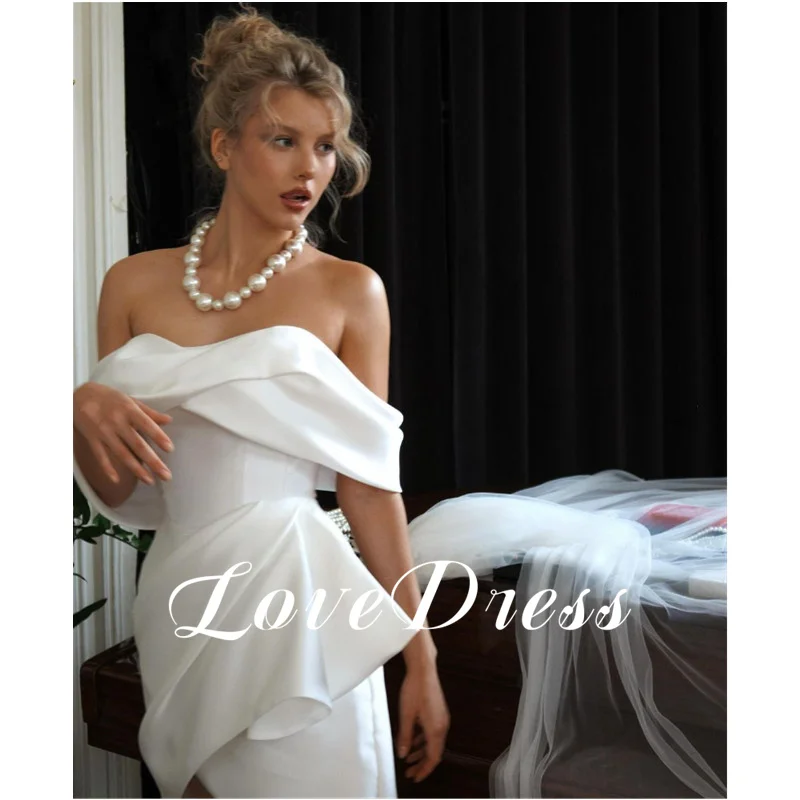 Love Mini Simple Mermaid Wedding Dress Sexy Strapless Formal Pleated Off Shoulder Vintage Open Back Zipper Short Bridal Growns