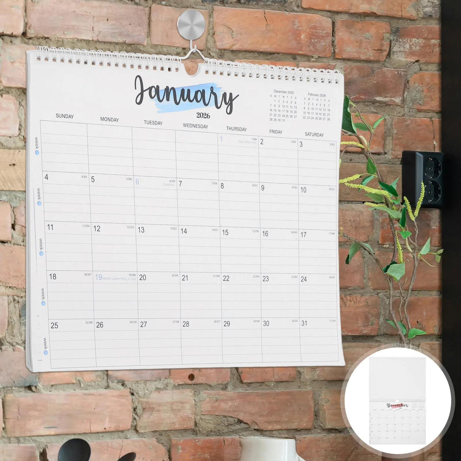 

Настенный календарь-планировщик на 2026 год, на 18 месяцев, на спирали, с крупным форматом, для семьи, офиса, школы, учебы и праздников