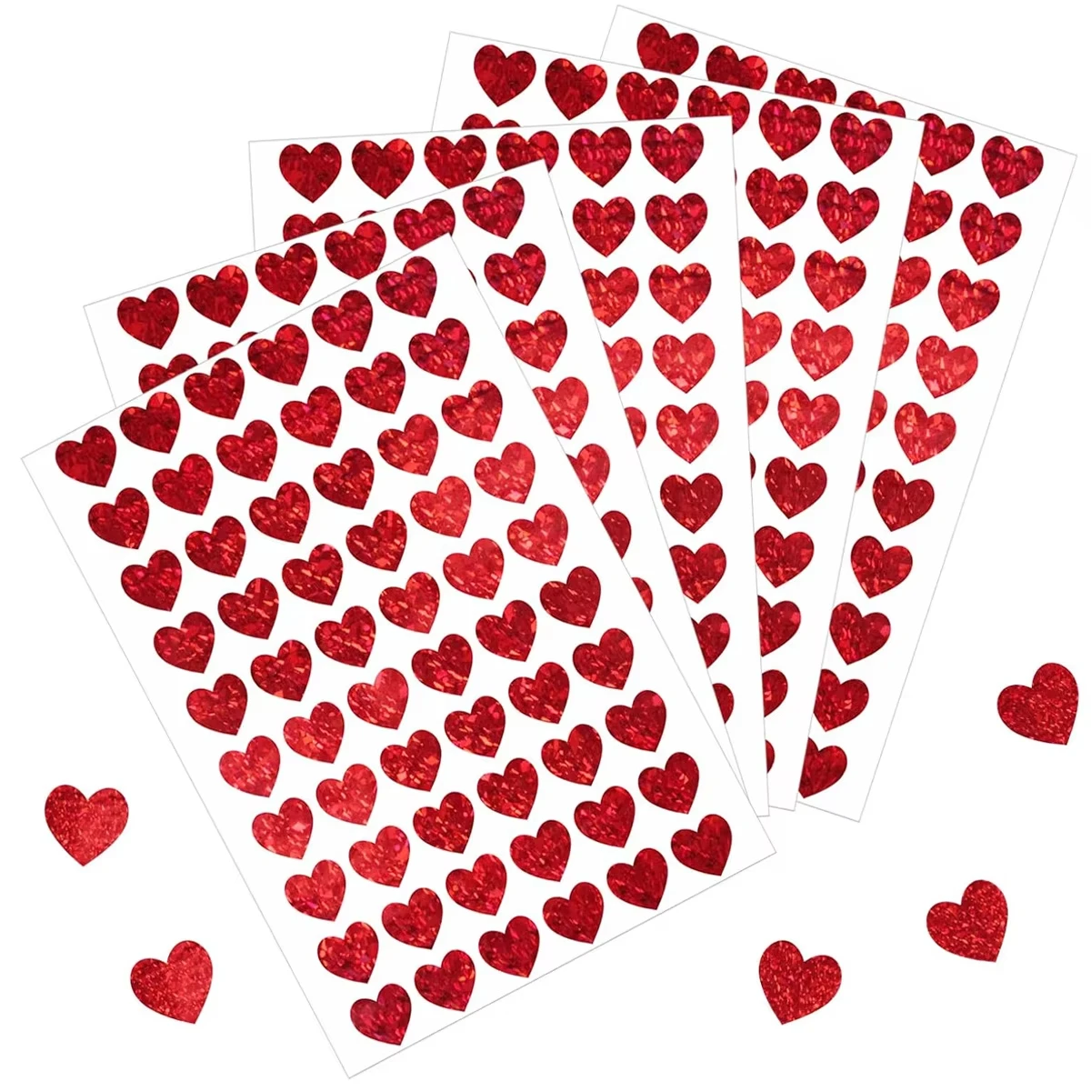 

10 листов наклеек с красными сердечками, 0,5 дюйма, голографические, с блестками, маленькие мини-сердечки, наклейки-сердечки для подарков и запечатывания упаковок