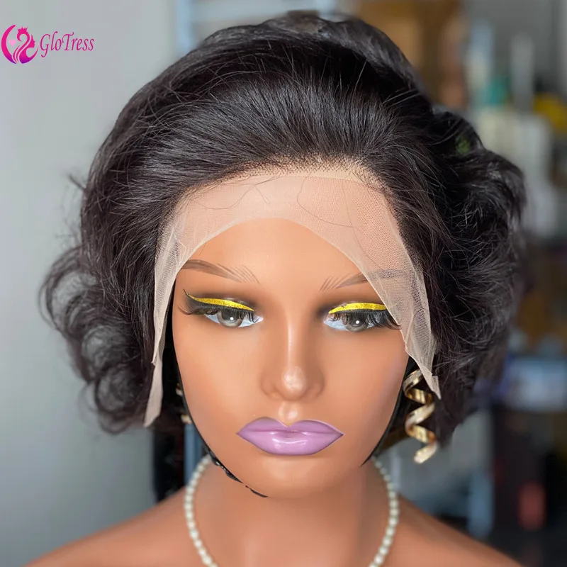 

200% Density High Quality Curly Pixie Cut 13x4 Lace Frontal Wavy Wigs Virgin Human Hair Soft Natural Look Easy Style Comfort