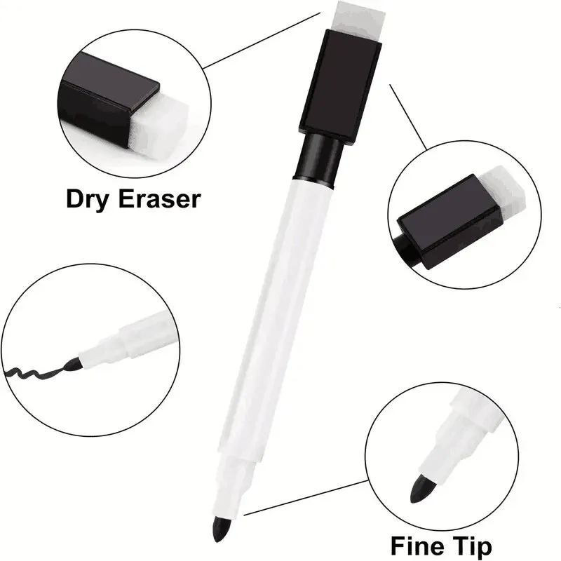 25Pcs Black Dry Erase Markers with Eraser Cap White Board Mini Dry erase Markers for Office School Supplies