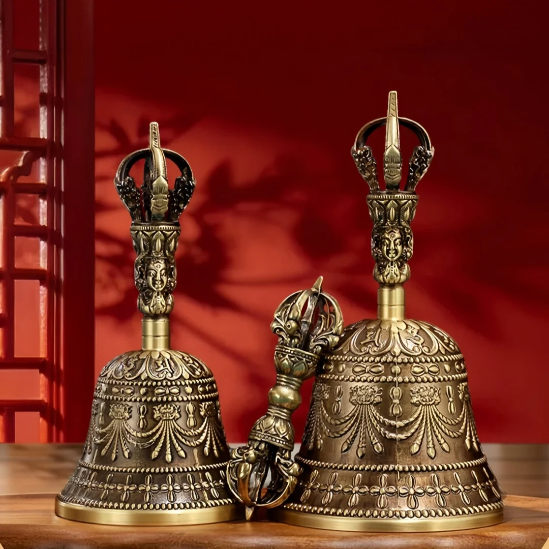 Nepal Handmade Brass Five Prong Vajra Bell and Dorje Tibetan Zen Home Decor Awakening Mini Wind Chime