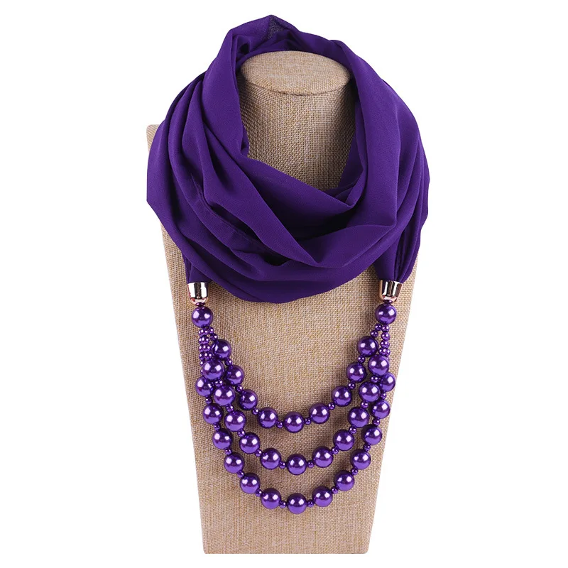 Woman Scarves With Beads Pearls Muslims Women Scarf Of Jewelry Accessory Woman Scarves Muffler Chiffon Fabric Shawl Headscarf