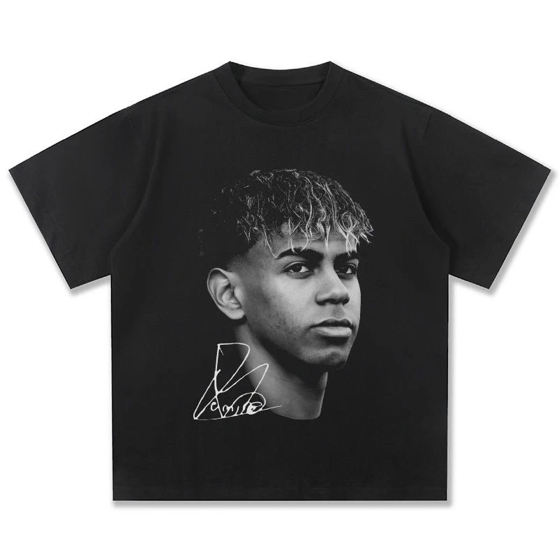 

Cross-border 2025 New Style Yamal American Retro Pure Cotton Loose Round-neck Tshirt Breathable Printed Short-sleeved Men's Base